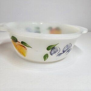 Fire King Gay Fad Fruit Anchor Hocking 1 Pint Casserole Dish #445 Vintage